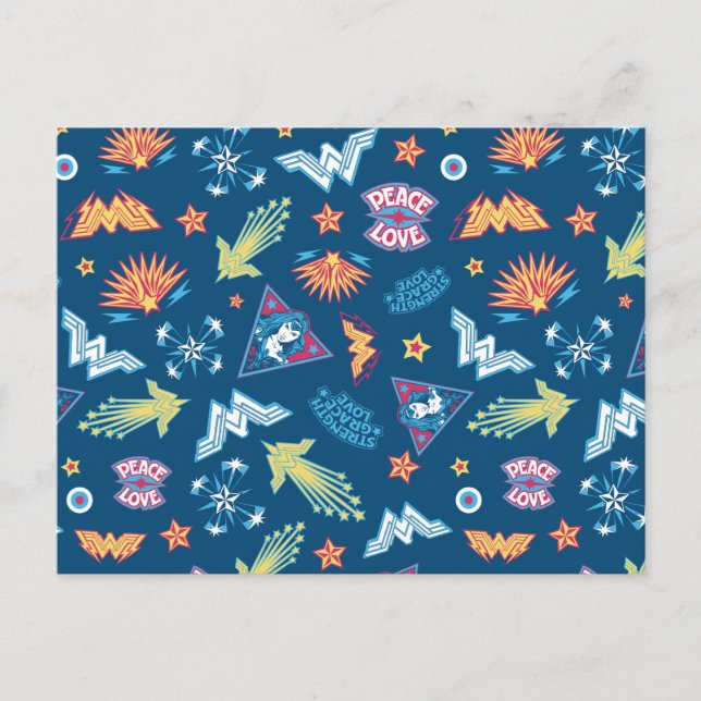 Wonder Woman Icons & Phrases Muster Postkarte (Vorderseite)