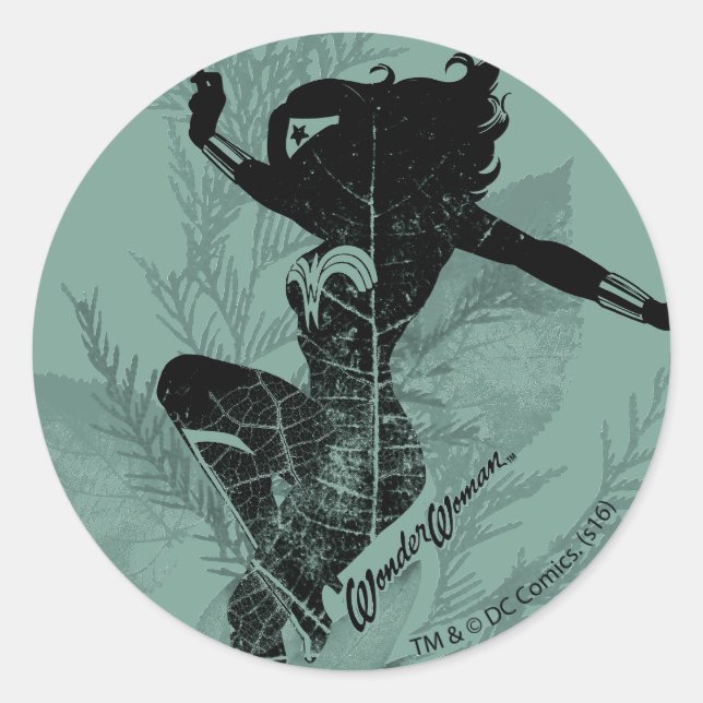Wonder Woman Landing Foliage Graphic Runder Aufkleber (Vorderseite)