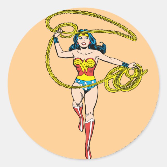 Wonder Woman Lasso über Kopf Runder Aufkleber (Vorderseite)