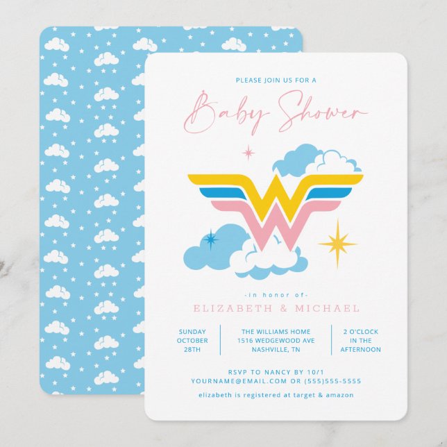 Wonder Woman Logo | Babydusche Einladung (Vorne/Hinten)