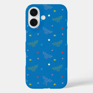 Wonder Woman-Logo und Sterne Blaues Muster iPhone 16 Hülle
