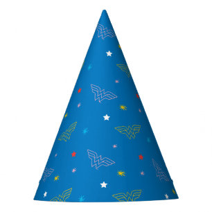 Wonder Woman-Logo und Sterne Blaues Muster Partyhütchen