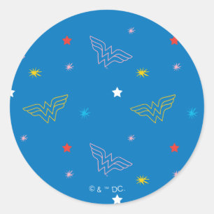Wonder Woman-Logo und Sterne Blaues Muster Runder Aufkleber
