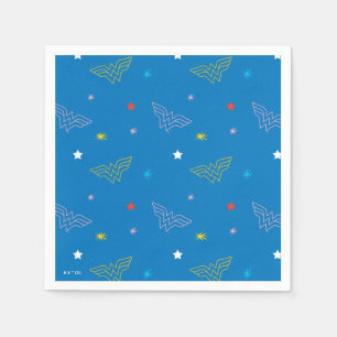 Wonder Woman-Logo und Sterne Blaues Muster Serviette