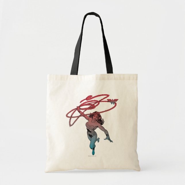 Wonder Woman mit Lasso Red Blue Kunst Tragetasche (Vorne)