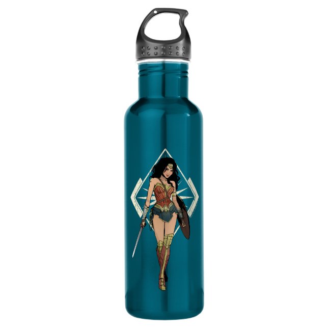 Wonder Woman mit Schwert Comic Art Edelstahlflasche (Vorderseite)