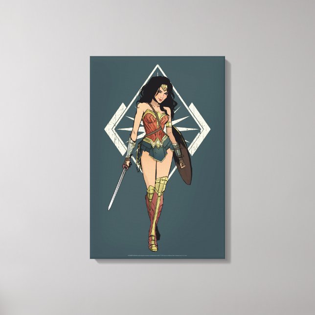Wonder Woman mit Schwert Comic Art Leinwanddruck (Vorderseite)