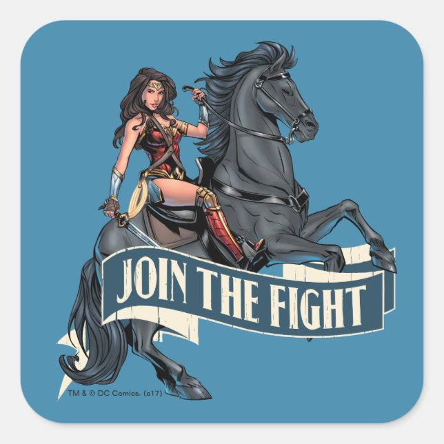Wonder Woman on Horse Comic Kunst Quadratischer Aufkleber (Vorderseite)