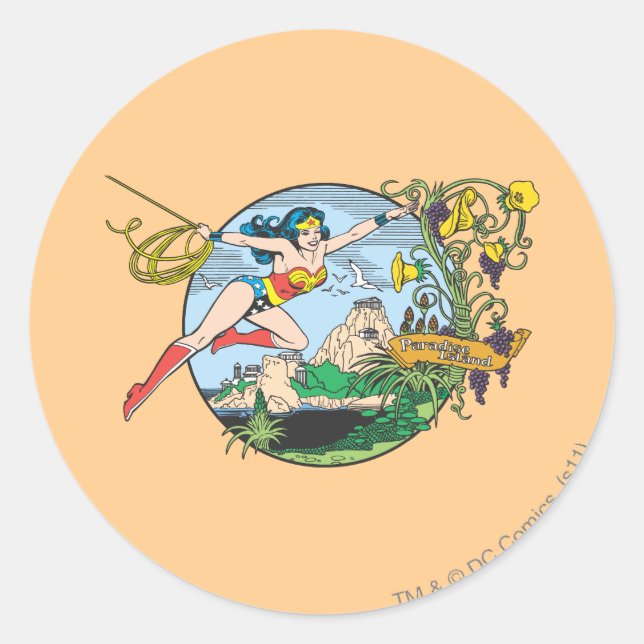 Wonder Woman Paradise Island Runder Aufkleber (Vorderseite)