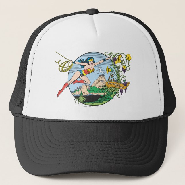Wonder Woman Paradise Island Truckerkappe (Vorderseite)