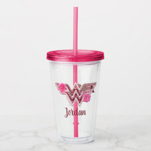 Wonder Woman Pink Camellier Blume Logo Acryltrinkbecher