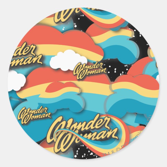 Wonder Woman Rainbow Clouds Muster Runder Aufkleber (Vorderseite)