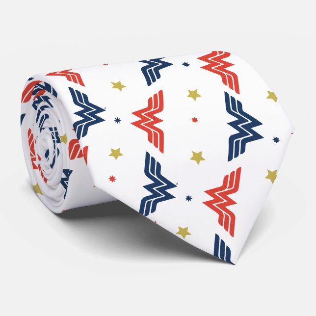 Wonder Woman Red & Blue Logo Muster Krawatte (Gerollt)