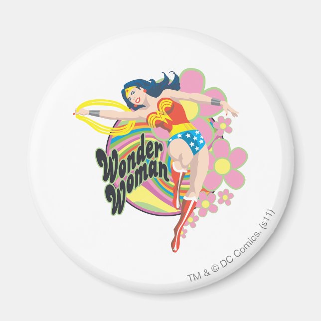 Wonder Woman Retro Blume Magnet (Vorne)