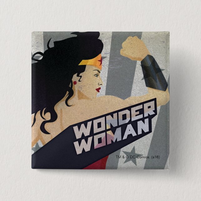 Wonder Woman Retro City Sunburst and Stars Button (Vorderseite)