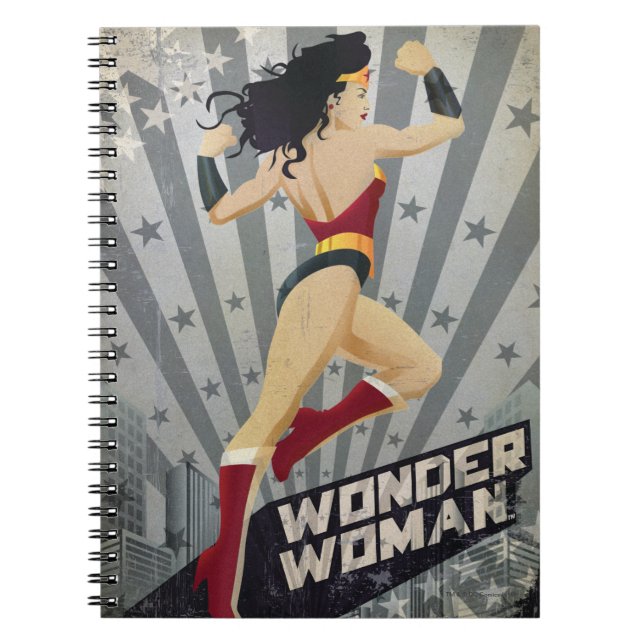 Wonder Woman Retro City Sunburst and Stars Notizblock (Vorderseite)