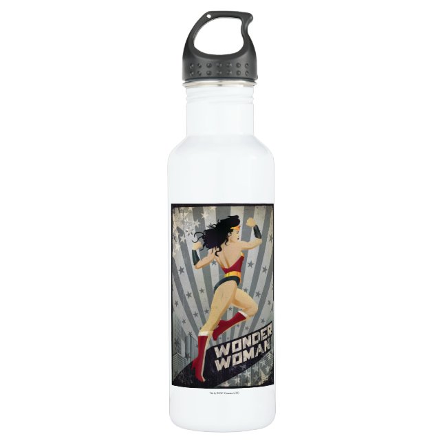 Wonder Woman Retro City Sunburst and Stars Trinkflasche (Vorderseite)