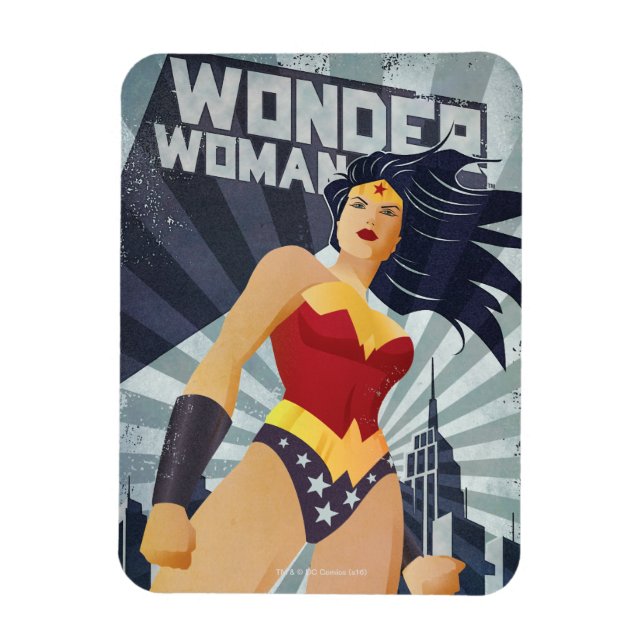 Wonder Woman Retro City Sunburst Magnet (Vertikal)