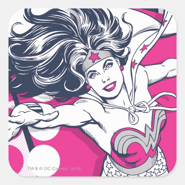Wonder Woman Retro Glam Character Art Quadratischer Aufkleber (Vorderseite)