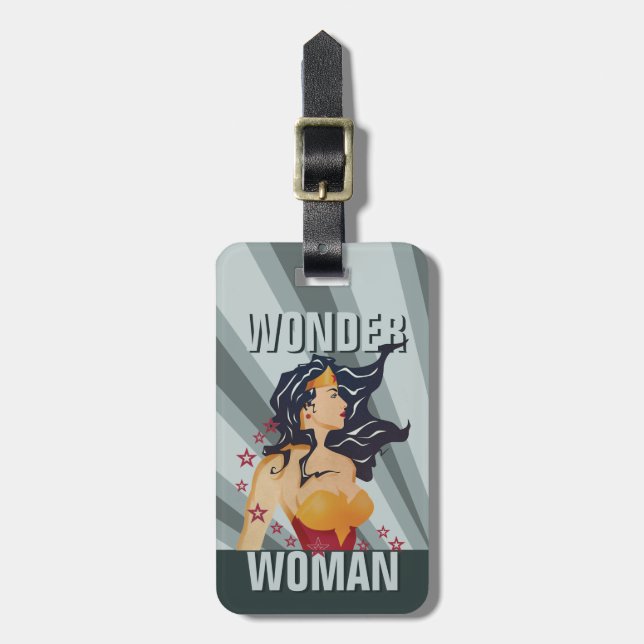 Wonder Woman Retro Profil Sunburst Gepäckanhänger (Vorderseite vertikal)