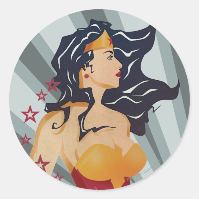 Wonder Woman Retro Profil Sunburst Runder Aufkleber (Vorderseite)