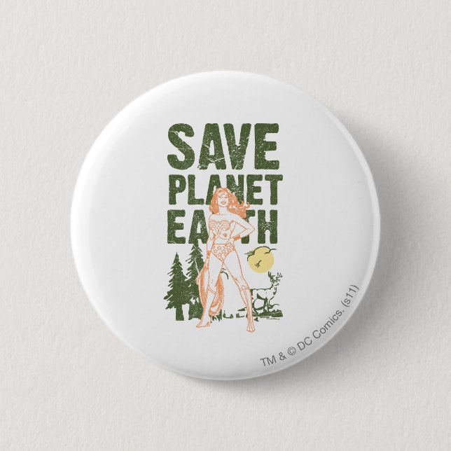 Wonder Woman Rette Planet Erde Button (Vorderseite)