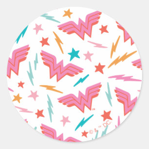 Wonder Woman Rosa Logo und Blitzmuster Runder Aufkleber