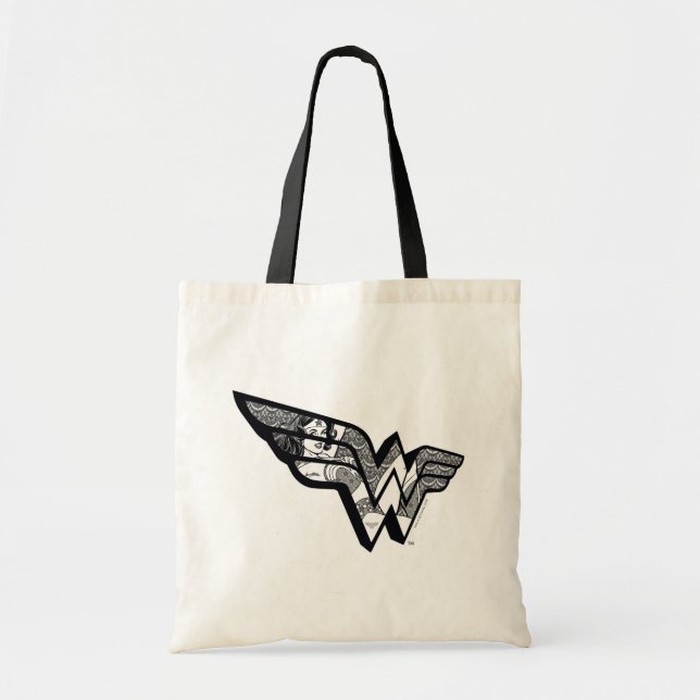 Wonder Woman sitzt im Logokombinat Tragetasche (Vorne)