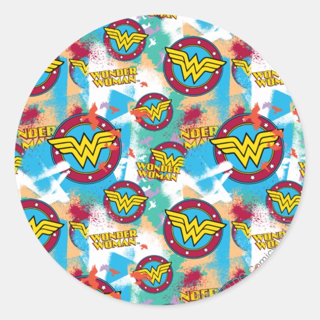 Wonder Woman Spray Paint Pattern Runder Aufkleber (Vorderseite)