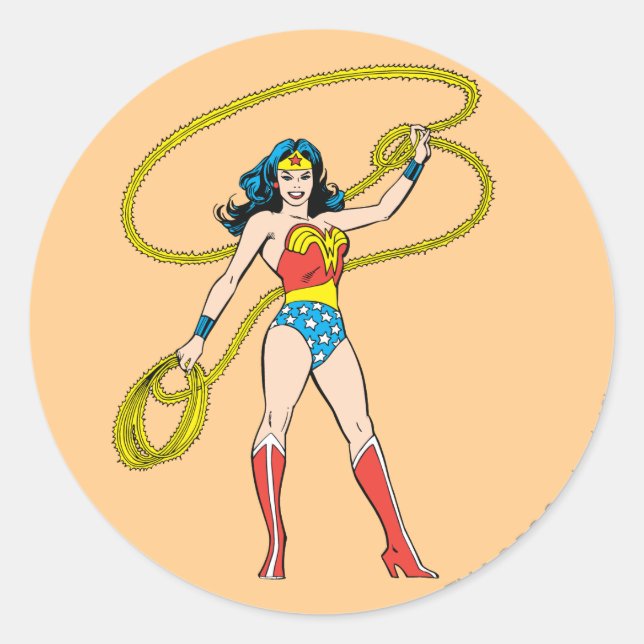 Wonder Woman Stehend mit Lasso Runder Aufkleber (Vorderseite)