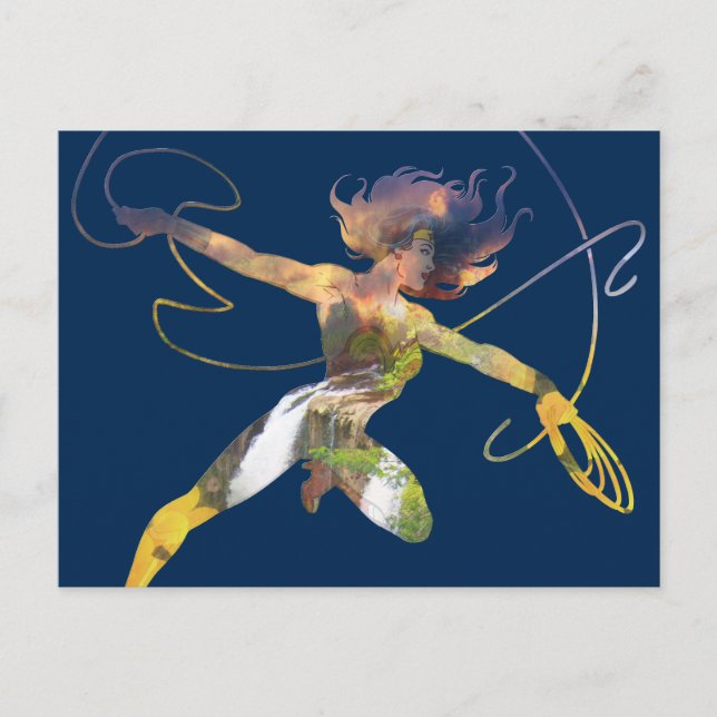 Wonder Woman Sunset Waterfall Silhouette Postkarte (Vorderseite)