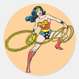 Wonder Woman Swinging Lasso rechts Runder Aufkleber