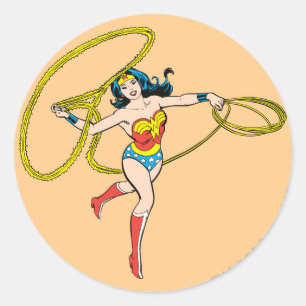 Wonder Woman Swinging Lasso Runder Aufkleber