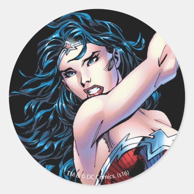 Wonder Woman Swinging Sword Runder Aufkleber (Vorderseite)