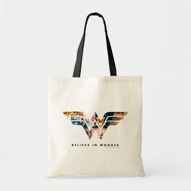 Wonder Woman "Think in Wonder" Collage Logo Tragetasche (Vorne)