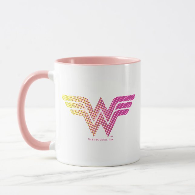 Wonder Woman Yellow Pink Halbftone Gradient Logo Tasse (Links)