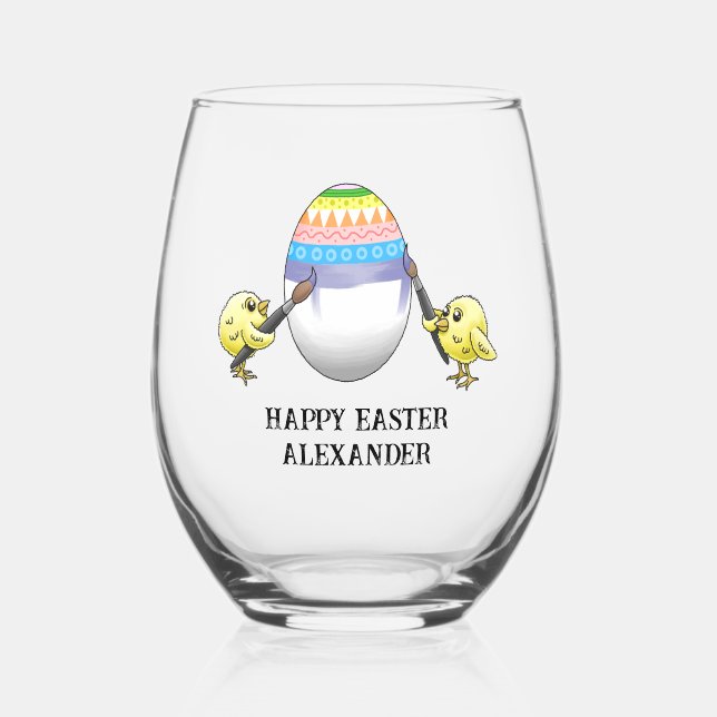 Wonderful chickens paint an Easter egg Weinglas Ohne Stiel (Vorderseite)