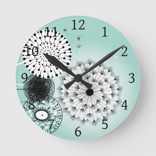 Wonderful Dandelions Blue Runde Wanduhr (Vorderseite)