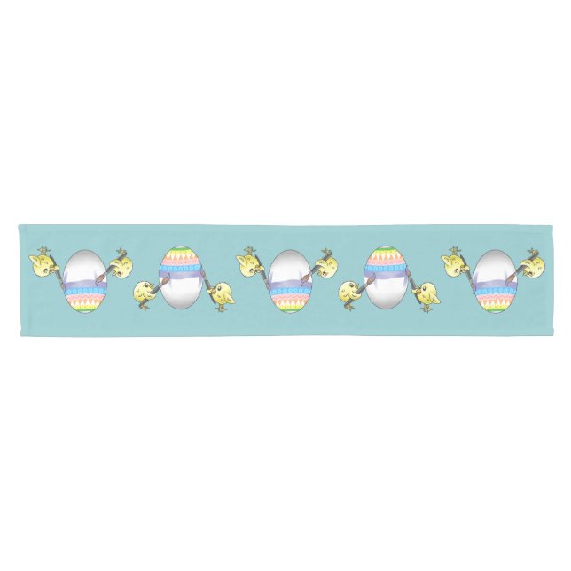Wonderful Easter chicks paint a Easter egg Kurzer Tischläufer (Horizontal)