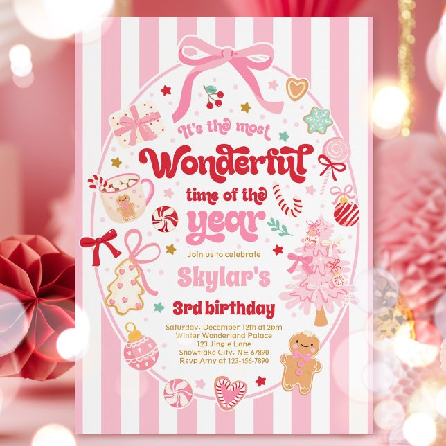 Wonderful Time Of The Year Christmas Bow Birthday Einladung (Von Creator hochgeladen)