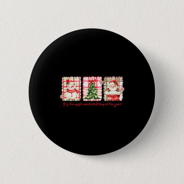 Wonderful Time Of Year Merry Xmas Santa Snowman Xm Button (Vorderseite)