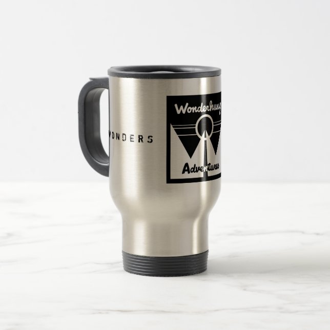 Wonderhussy Adventures Spotlight Logo Reisebecher (Vorderseite Links)