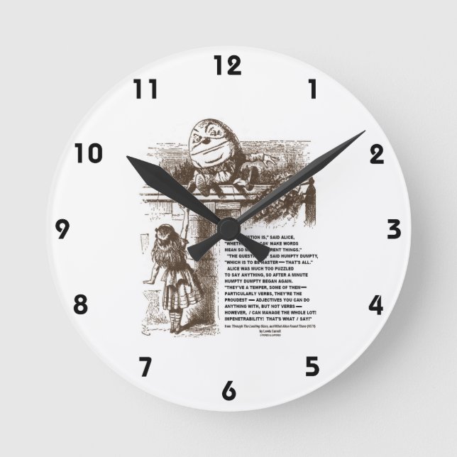 Wonderland Alice Humpty Dumpty Conversation Zitat Runde Wanduhr (Vorderseite)