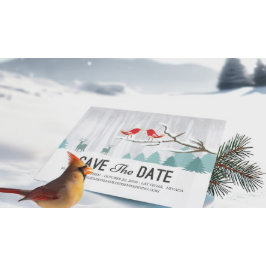 Wonderland Birds Deer Winter Wedding Save the Date Ankündigungspostkarte