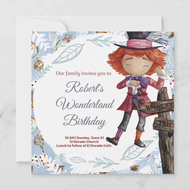 Wonderland Birthday Einladungskarte (Vorderseite)