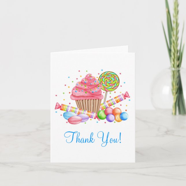 Wonderland Cupcake Candy Lollipop Sweet Tarts Dankeskarte (Vorderseite)
