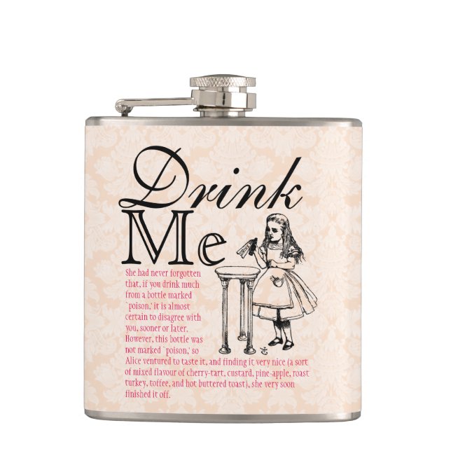 Wonderland Drink Me Pink Brocade Flachmann (Vorderseite)