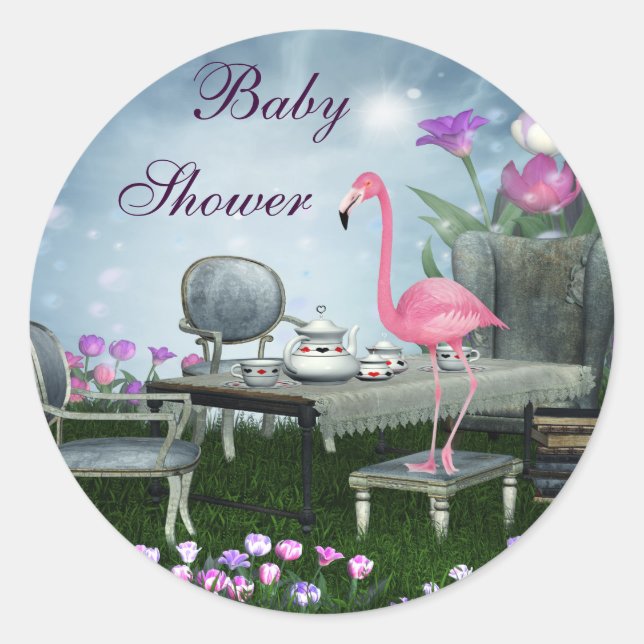 Wonderland Flamingo Baby Shower Stickers (Vorderseite)
