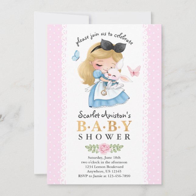 Wonderland Girl Baby Dusche Einladung (Vorderseite)