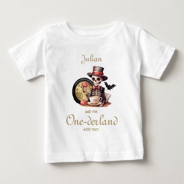 Wonderland Gothic Skeleton Halloween Baby Bday T-shirt (Vorderseite)
